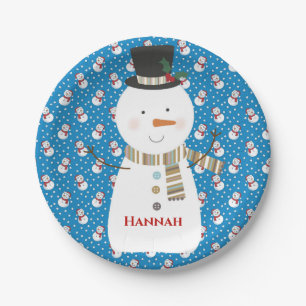 Christmas Cute Happy Cartoon Snowman Paper Plate