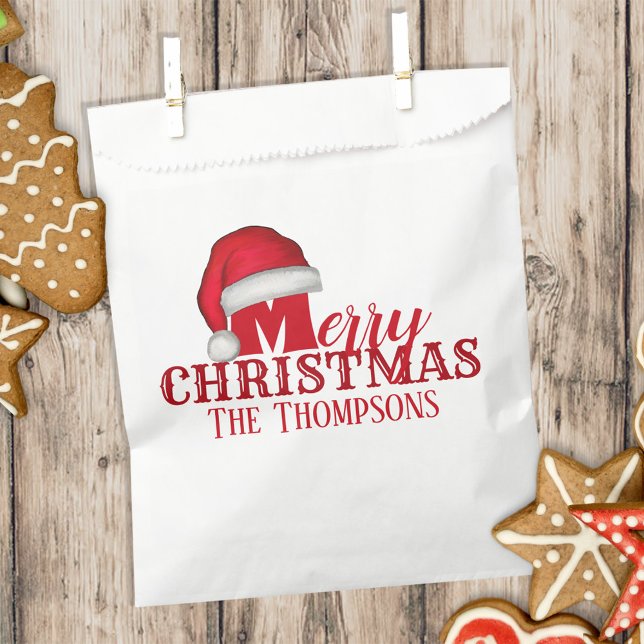 Christmas Cute Holiday Red Santa Hat Typography Favour Bags (Creator Uploaded)