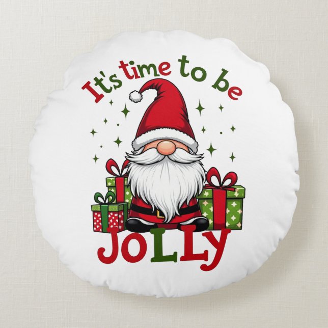 Christmas Cute Jolly Santa Holiday Round Cushion (Front)