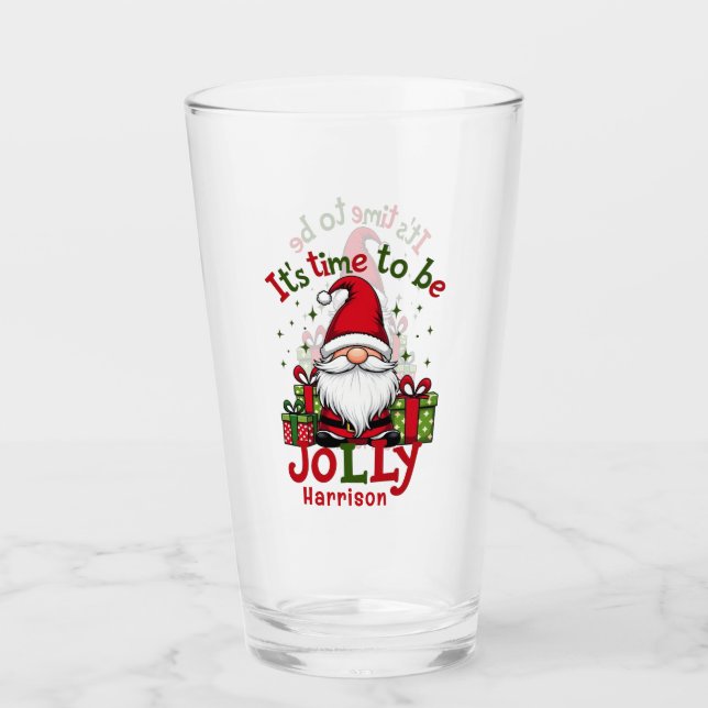 Christmas Cute Jolly Santa Personalised Name Glass (Front)