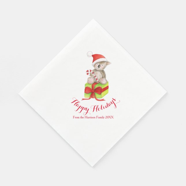 Christmas cute koala bear red white paper napkins (Corner)