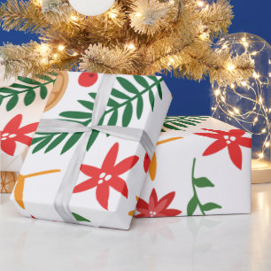 Christmas cute leaf and flower pattern wrapping paper