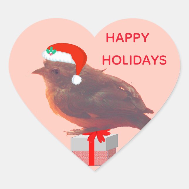 Christmas cute little bird heart sticker (Front)