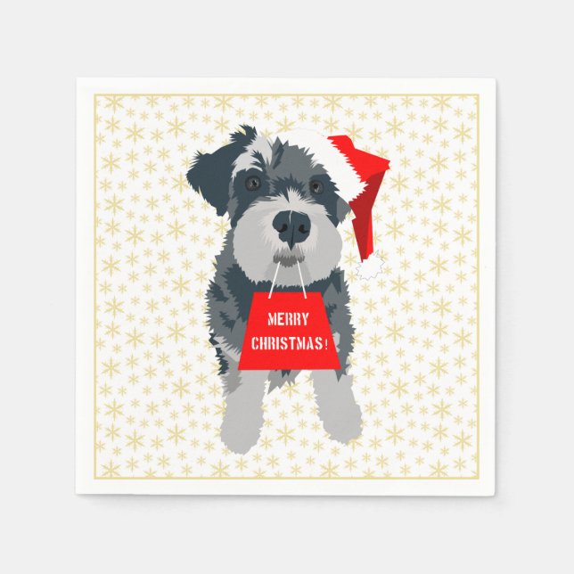Christmas Cute Miniature Schnauzer Dog Santa Hat Napkin (Front)