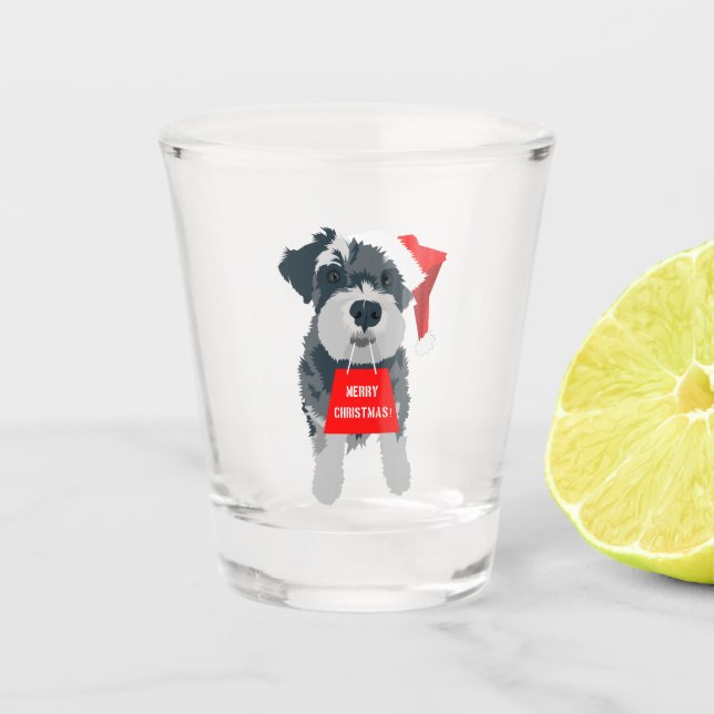 Christmas Cute Miniature Schnauzer Dog Santa Hat Shot Glass (Front)