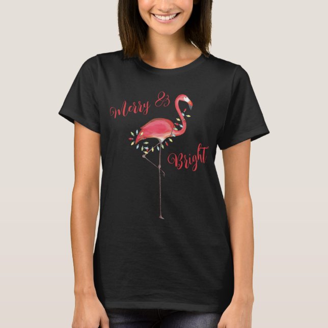 Christmas Cute Nk Flamingo String Lights T Shirt  (Front)