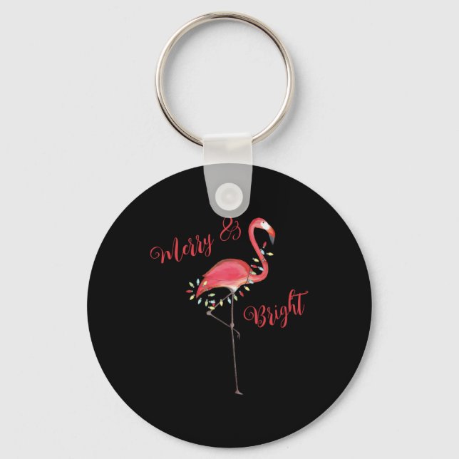 Christmas Cute Nk Flamingo String Lights T Shirt  Key Ring (Front)