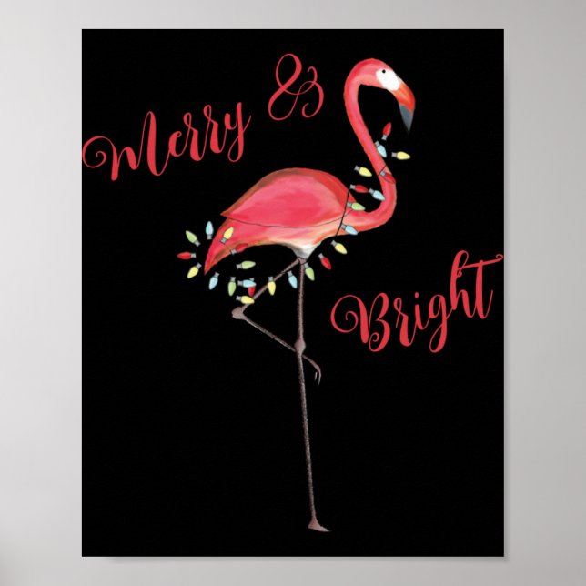 Christmas Cute Nk Flamingo String Lights T Shirt  Poster (Front)