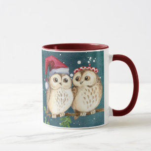 christmas cute Owl Wildlife santa's hat snow Mug