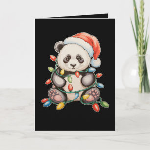 Christmas Cute Panda Xmas Lights Santa Hat Family Holiday Card
