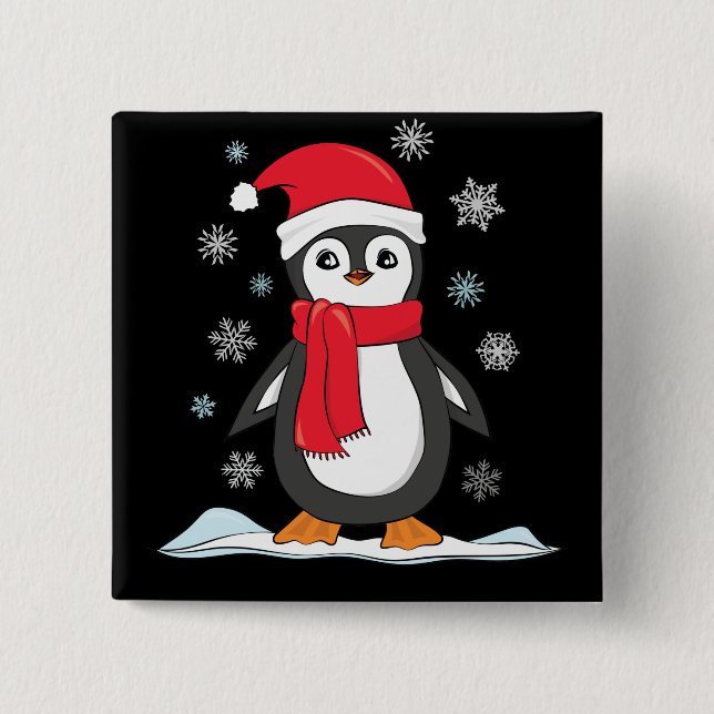 Christmas Cute Penguin 15 Cm Square Badge (Front)