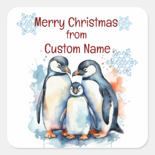 Christmas Cute Penguin Family Animal Customise  Square Sticker
