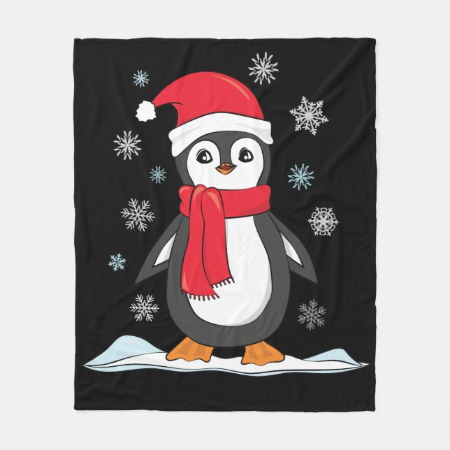 Christmas Cute Penguin Fleece Blanket (Front)
