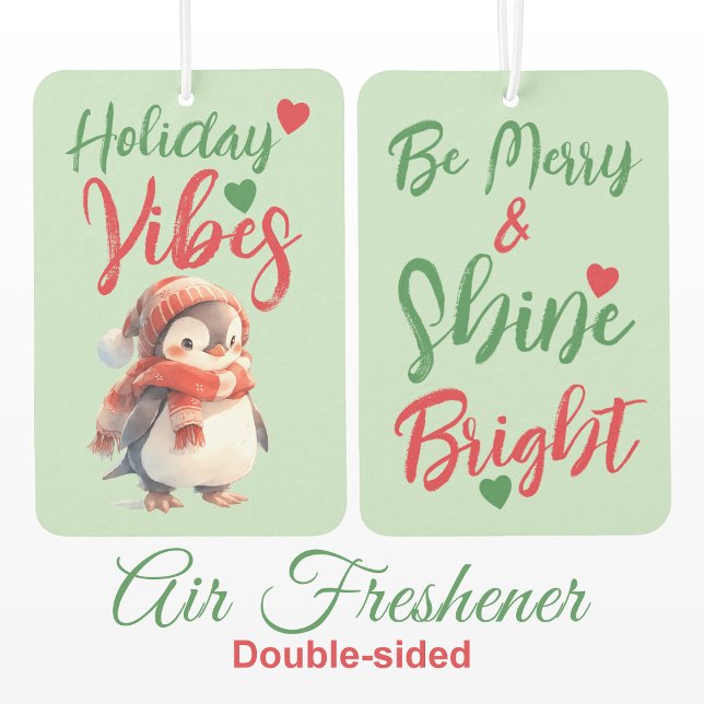 Christmas cute penguin holiday green red car air freshener (Creator Uploaded)