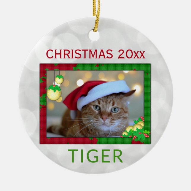 Christmas Cute Pet Cat Photo Ceramic Tree Decoration (Front)