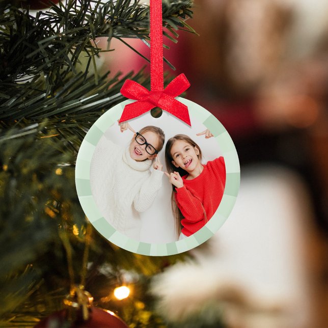 Christmas Cute Photo Green Whimsical Fun  Ceramic Tree Decoration (Whimsical green cute photo Christmas ornament.)