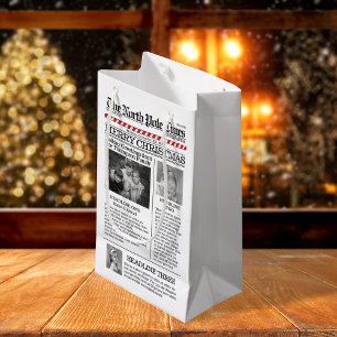 Christmas Cute Photo Whimsical Fun Newspaper Small Gift Bag