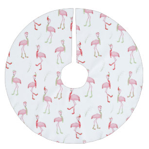 Christmas Cute Pink Flamingo  Brushed Polyester Tree Skirt