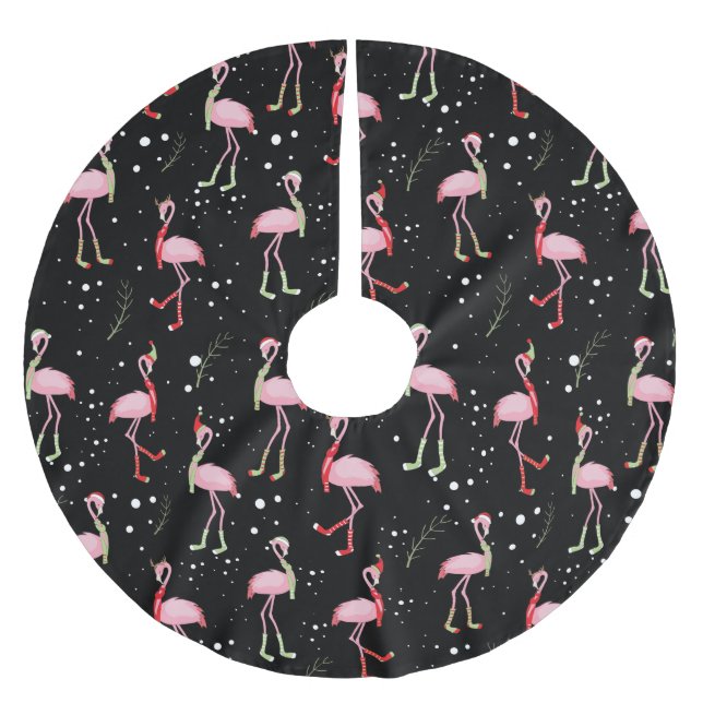 Christmas Cute Pink Flamingo Brushed Polyester Tree Skirt (Front)