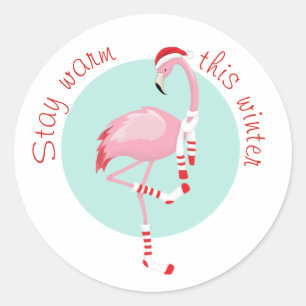 Christmas Cute Pink Flamingo Classic Round Sticker