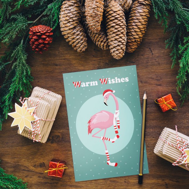    Christmas Cute Pink Flamingo Holiday Card (Creator Uploaded)