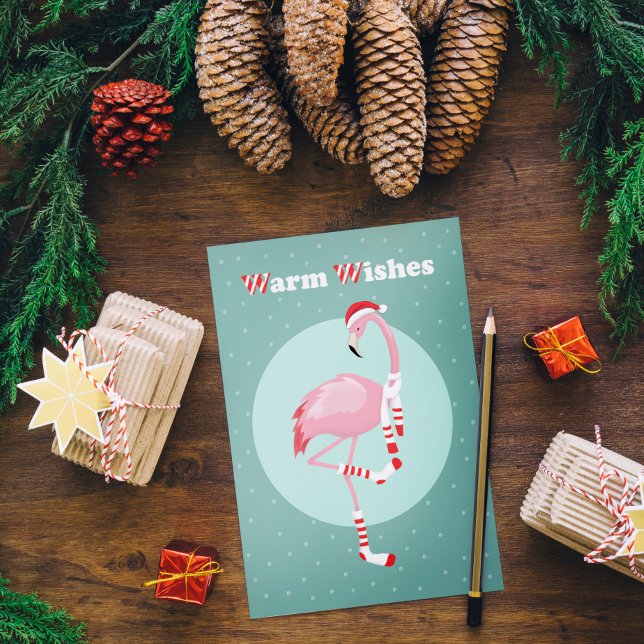    Christmas Cute Pink Flamingo  Holiday Postcard (Creator Uploaded)