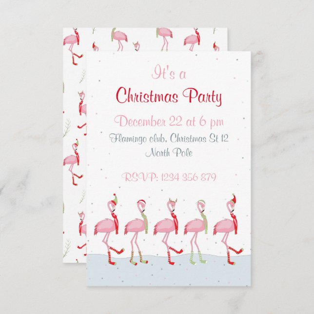 Christmas Cute Pink Flamingo Invitation (Front/Back)