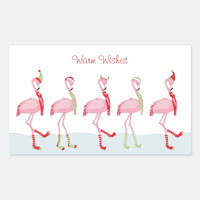    Christmas Cute Pink Flamingo  Rectangular Sticker (Front)