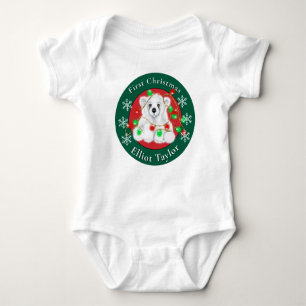 Christmas cute polar bear cub red green lights  baby bodysuit