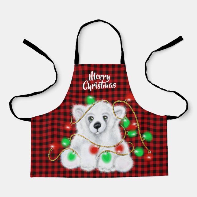 Christmas cute polar bear cub, Santa bear cub  Apron (Front)
