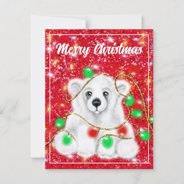Christmas cute polar bear cub, Santa bear cub  Card (Front)