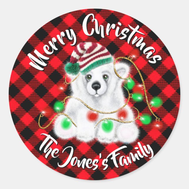 Christmas cute polar bear cub, Santa bear cub  Classic Round Sticker (Front)