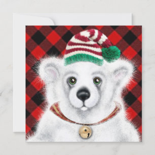 Christmas cute polar bear cub, Santa bear cub  Invitation