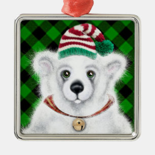 Christmas cute polar bear cub, Santa bear cub  Metal Tree Decoration