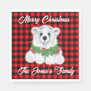Christmas cute polar bear cub, Santa bear cub Napkin