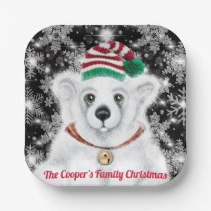 Christmas cute polar bear cub, Santa bear cub Paper Plate