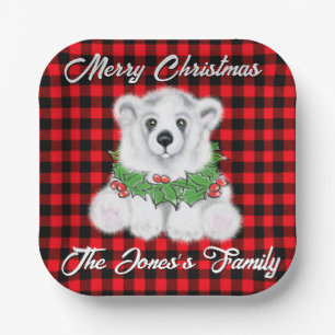 Christmas cute polar bear cub, Santa bear cub  Paper Plate