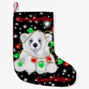 Christmas cute polar bear cub, Santa bear cub  Small Christmas Stocking