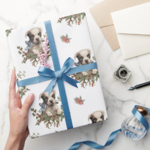 Christmas Cute Puppy Dog Elegant Seamless Pattern Wrapping Paper