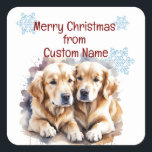 Christmas Cute Puppy Dogs Customise  Square Sticker<br><div class="desc">Christmas Cute Puppy Dogs  Customise with your name</div>