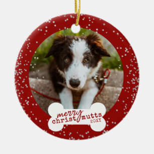 Christmas Cute Red Sparkly Pet Dog Photo  Ceramic Tree Decoration