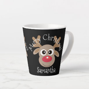 Christmas Cute Reindeer Cartoon Black Latte Mug