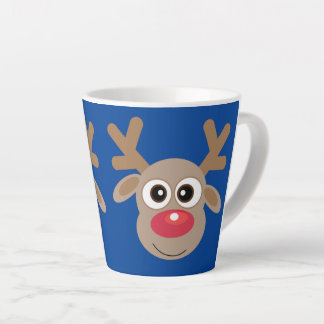 Christmas Cute Reindeer Cartoon Blue Latte Mug