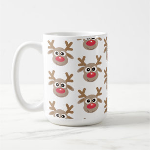 Christmas Cute Reindeer Cartoon Pattern White Coffee Mug