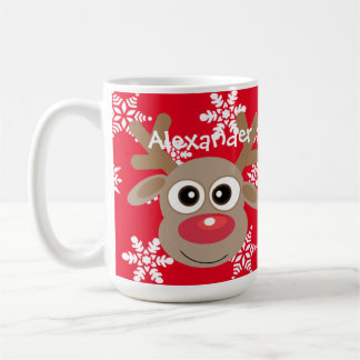 Christmas Cute Reindeer Cartoon Snowflakes Red Coffee Mug