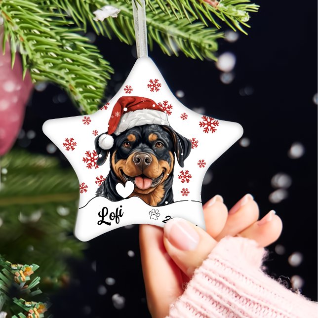 Christmas Cute Rottweiler Dog Personalised Ceramic Tree Decoration (Creator Uploaded)