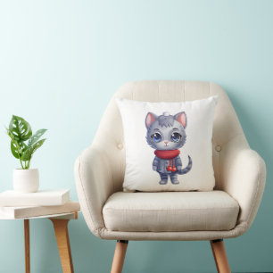 Christmas Cute Russian Blue Cat Cushion