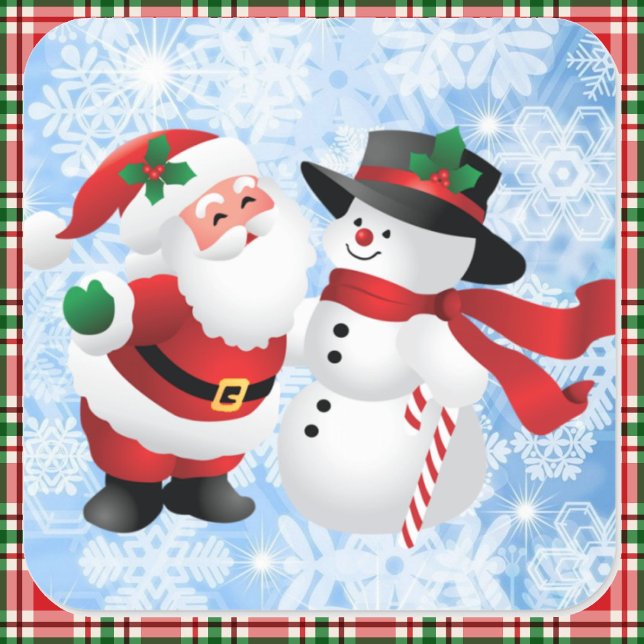Christmas Cute Santa Claus and Snowman 20 Square Sticker (Creator Uploaded)