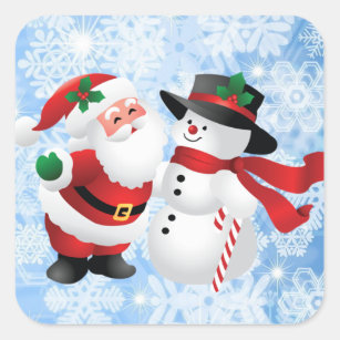 Christmas Cute Santa Claus and Snowman 20 Square Sticker