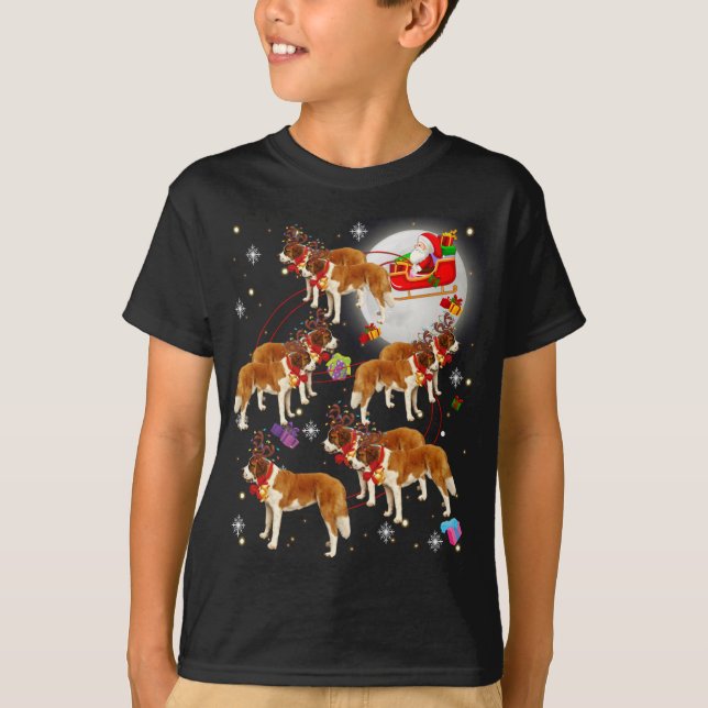 Christmas Cute Santa Claus Riding Saint Bernard Xm T-Shirt (Front)